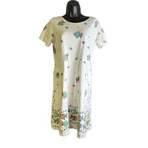 On White 100% Cotton White Fish Summer Vacation Shirt Dress Coverup Pullover